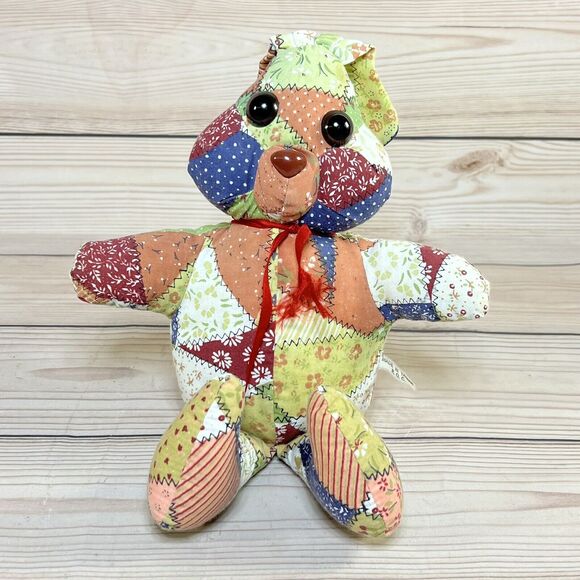 VTG 80s Faux Patchwork Quilt Bunny & Elephant 12” Stuffed Animal Plush Set of 2 - Picture 4 of 16